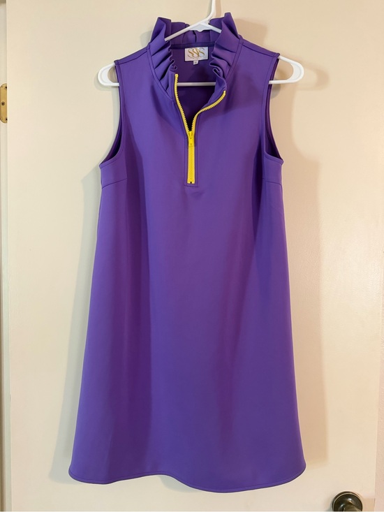 SSYS Dresses & Skirts - Ruffled Collar Sleeveless Mini Dress with Contrast Zip - Purple
